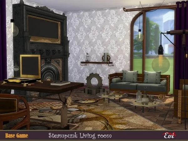 Alpha evi's Steampunk Living room - The Sims 4 Custom Content