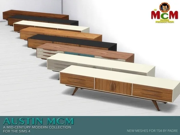 Austin MCM Television Console Cabinet - The Sims 4 Custom Content