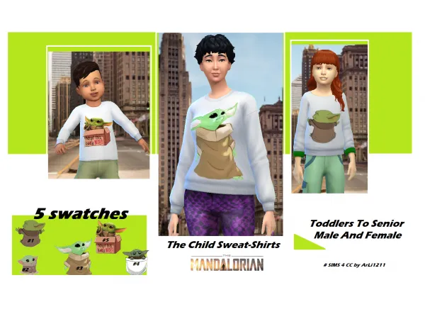 Maxis Match The Child (Baby Yoda) Sweatshirts collection for all the family by ArLi1211 - The Sims 4 Custom Content