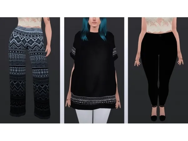 Aztec Wide Leg Pants verSized Shirt Textured Pants - The Sims 3 Custom Content