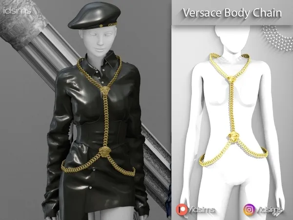 Alpha Versace Body Chain by polygoncouture - The Sims 4 Custom Content