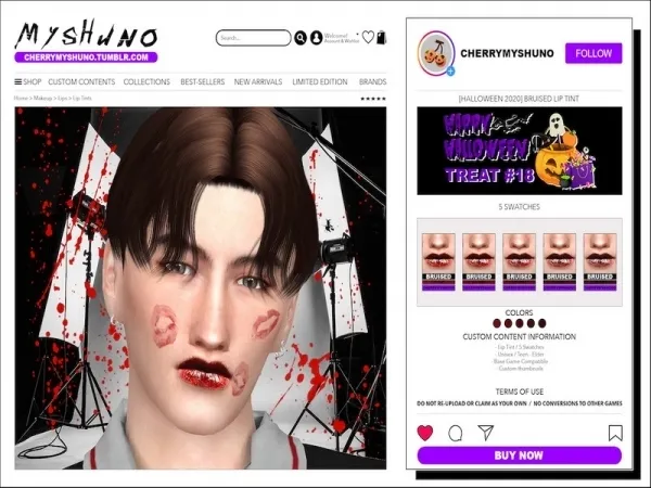Alpha cherrymyshuno's HALLOWEEN 2020 Bruised Lip Tint - The Sims 4 Custom Content