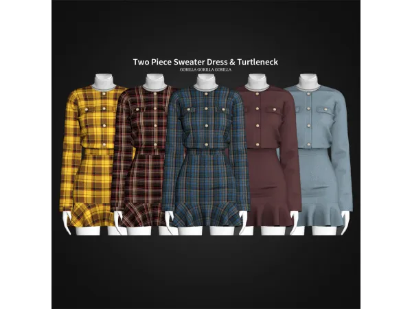 Alpha Two Piece Sweater Dress Turtleneck by simsfinds - The Sims 4 Custom Content