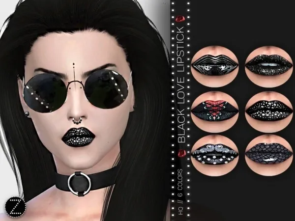 Alpha ZENX's BLACK LOVE LIPSTICK Z27 - The Sims 4 Custom Content
