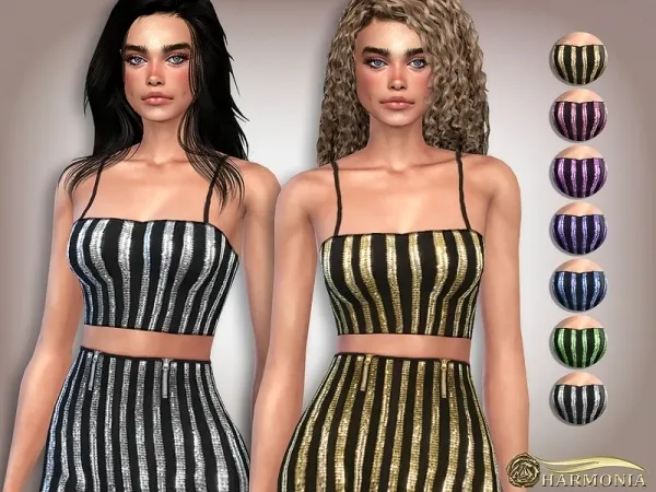 Maxis Match Harmonia's Sequin Spaghetti Straps Crop Top - The Sims 4 Custom Content