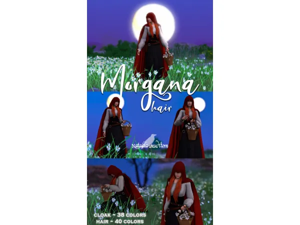 Maxis Match Morgana Hair cloak Auditore by Natalia - The Sims 4 Custom Content