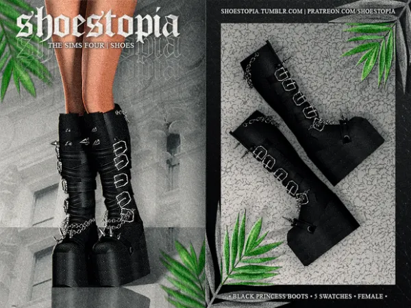 Alpha shoestopia black princess boots by shoestopia - The Sims 4 Custom Content