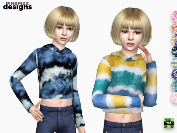 Alpha Pinkfizzzzz's Junior Tie Dye Crop Hoody - The Sims 4 Custom Content
