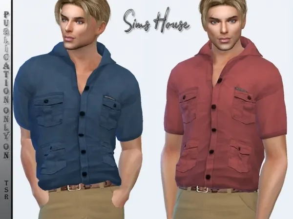 Alpha Sims House's Men's safari shirt tucked - The Sims 4 Custom Content