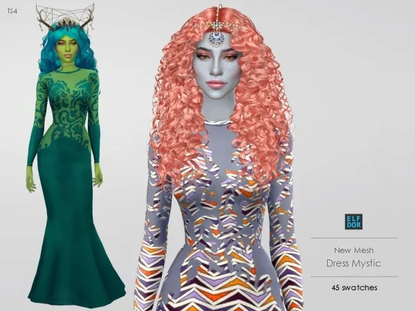 Maxis Match Dress Mystic 2 versions - The Sims 4 Custom Content