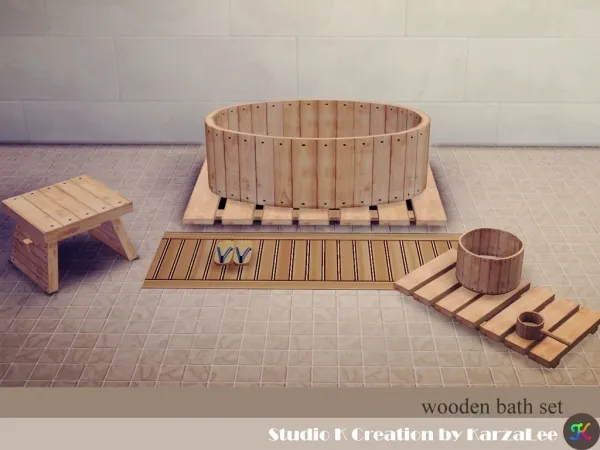 Alpha Wooden bath set - The Sims 4 Custom Content
