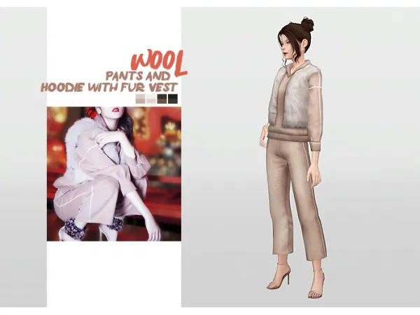 Maxis Match Wool Hoodie with Fur Vest Wool Pants - The Sims 4 Custom Content