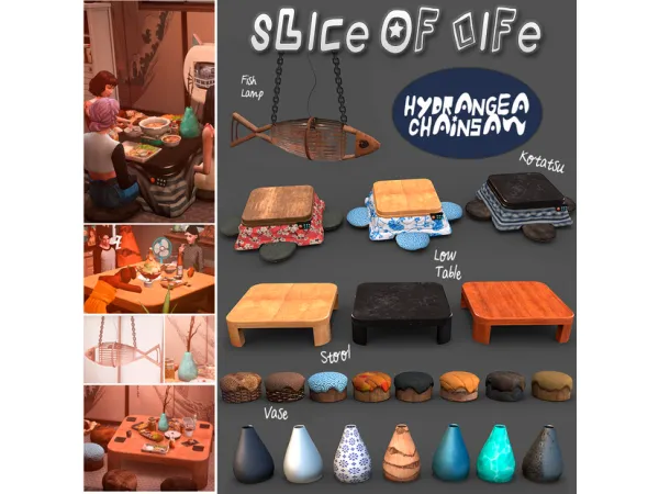 Maxis Match Slice of Life Set Kotatsu table by Hydrangea - The Sims 4 Custom Content