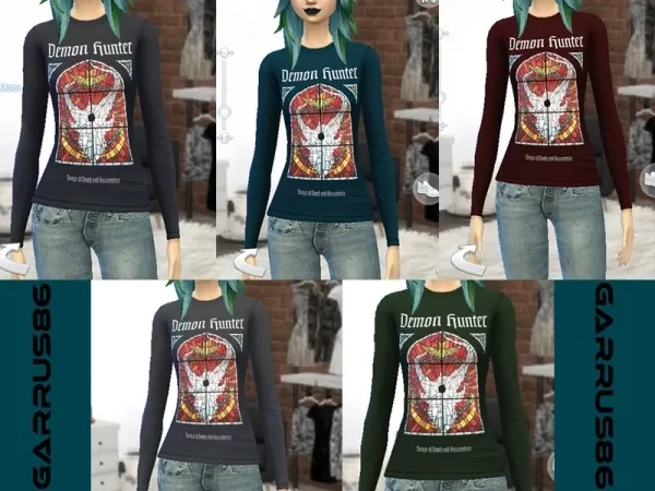 Maxis Match Demon Hunter Stained Glass Long Sleeve (Female) Garrus86 - The Sims 4 Custom Content