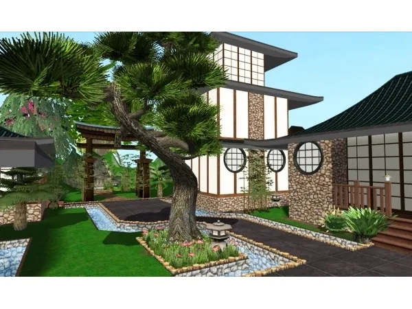 Mizu Asian house by Ayarashi - The Sims 2 Custom Content