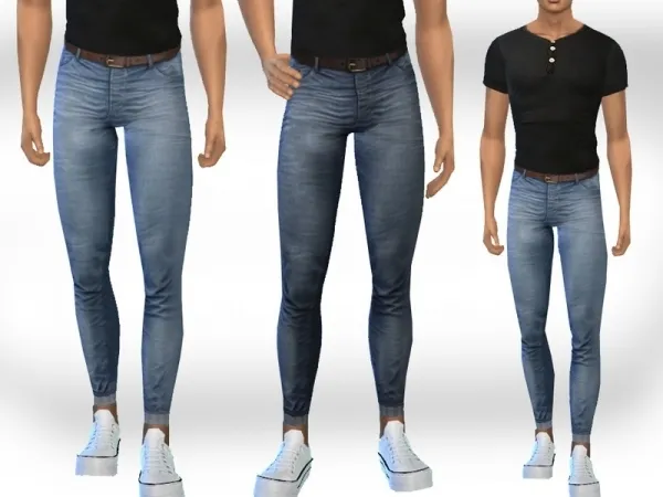 Maxis Match Saliwa's Male Sims Skinny Fit Jeans with Belt - The Sims 4 Custom Content