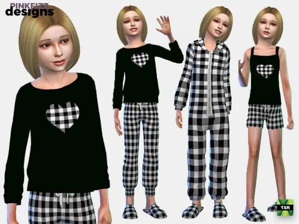 Maxis Match Pinkfizzzzz's Junior Plaid Sleepwear Set - The Sims 4 Custom Content