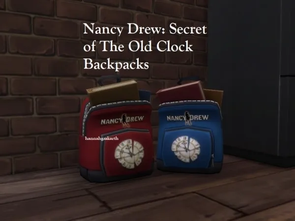 Alpha hannahgaskarth's Nancy Drew Secret of The Old Clock Backpack Decor - The Sims 4 Custom Content