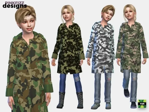 Maxis Match Pinkfizzzzz's Junior Camo Coat - The Sims 4 Custom Content