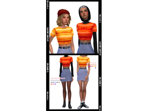 Maxis Match STRIPED SHIRT (2VERS) SUPER HIGH WAISTED SKIRT (2VERS) by EvieSAR - The Sims 4 Custom Content