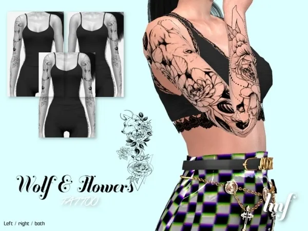Mix IzzieMcFire's IMF Tattoo Wolf and Flowers - The Sims 4 Custom Content