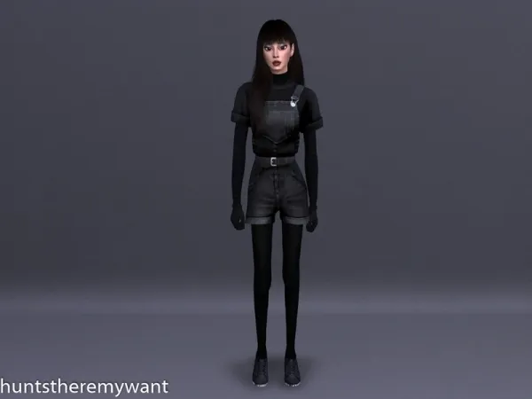 Alpha huntstheremywant's Clover Overall Recolors v2 Mesh Needed (Black on Gray) - The Sims 4 Custom Content