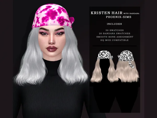 Alpha Kristen Hair with Bandana - The Sims 4 Custom Content