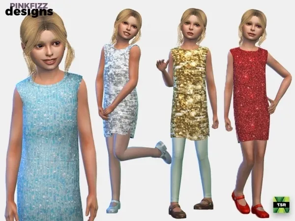 Alpha Pinkfizzzzz's Junior Glitter Party Dress - The Sims 4 Custom Content