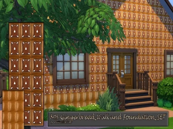 Alpha matomibotaki's MB Gingerbread_Wall and Foundation_SET - The Sims 4 Custom Content