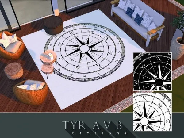 Alpha TyrAVB's Black and White Compass Area Rug - The Sims 4 Custom Content