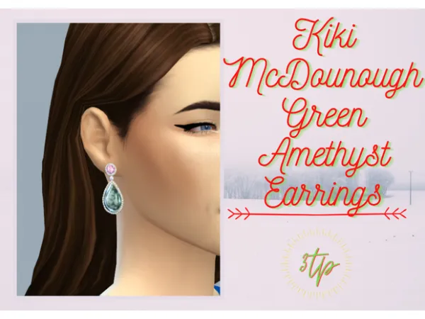 Maxis Match Advent Calendar Day 9 Kiki McDounough Green Amethyst Earrings by threethousandplumbobs - The Sims 4 Custom Content