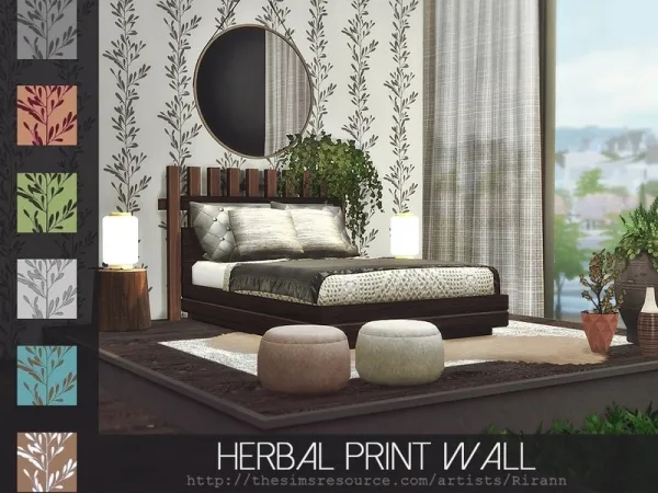 Alpha Rirann's Herbal Print Wall - The Sims 4 Custom Content