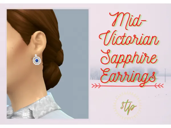 Alpha Advent Calendar Day 10 Mid Victorian Sapphire Earrings by threethousandplumbobs - The Sims 4 Custom Content