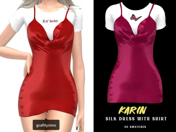 Alpha Karin Silk Dress with Shirt - The Sims 4 Custom Content