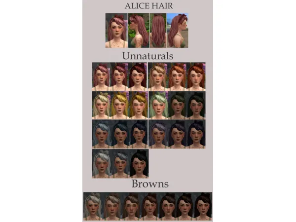 Maxis Match Saurus Hair Recolours (Historian Palette) Alice and Rapunzel by ElvinGearMaster - The Sims 4 Custom Content