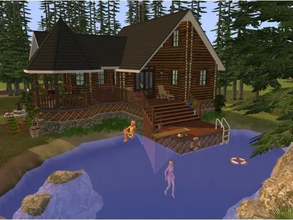 Foundation Challenge Log Cabin by the Lake by Phaenoh - The Sims 2 Custom Content
