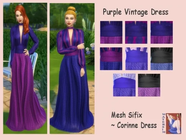 Maxis Match watersim44's ws Dress Vintage Purple - The Sims 4 Custom Content
