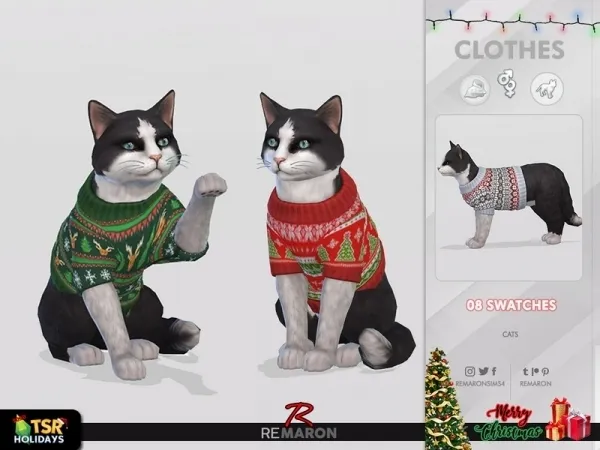 Maxis Match remaron's Holiday Wonderland Christmas Sweater for Cats - The Sims 4 Custom Content