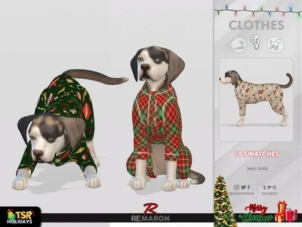 Maxis Match remaron's Holiday Wonderland Jumpsuits for Small Dogs 01 - The Sims 4 Custom Content