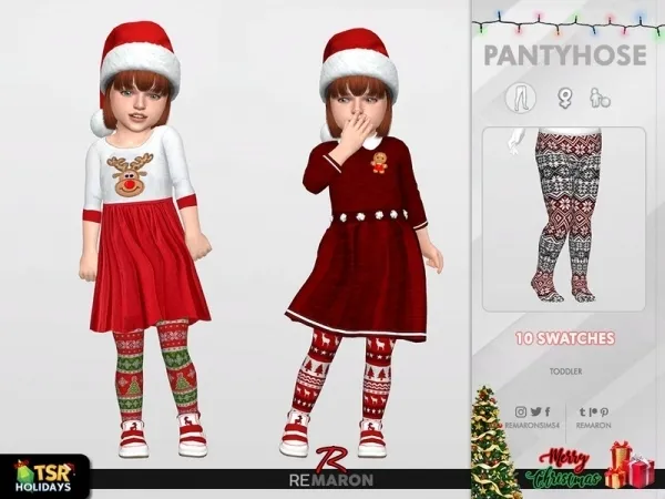Maxis Match remaron's Holiday Wonderland Christmas Pantyhose for Girls 01 - The Sims 4 Custom Content