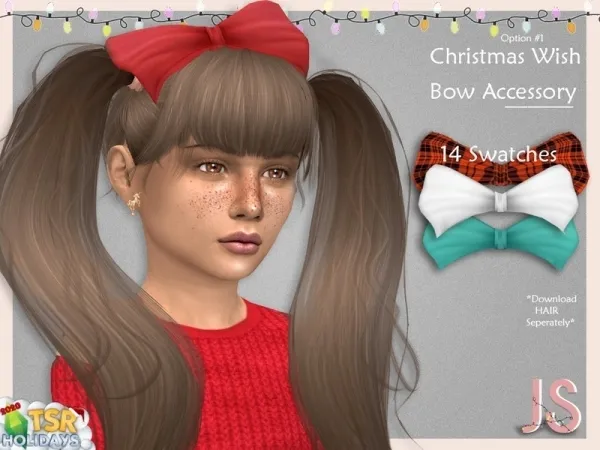 Alpha JavaSims' Holiday Wonderland Christmas Wish Hair Bow Accessory (1) - The Sims 4 Custom Content