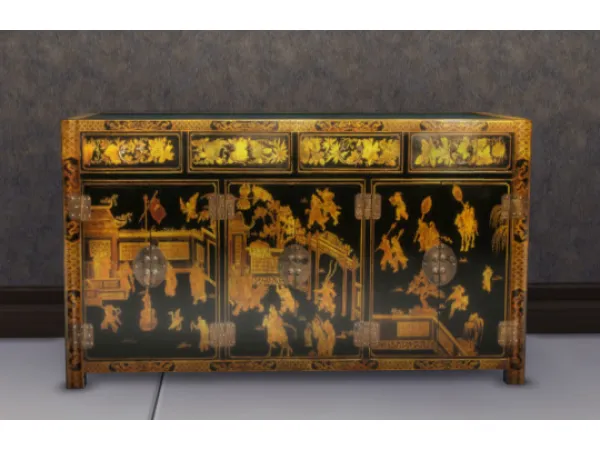 Alpha Leather Chinoiserie Cabinet - The Sims 4 Custom Content
