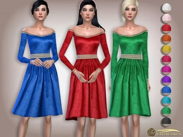 Maxis Match Harmonia's Pearl Trim Embellished Velvet Christmas Dress - The Sims 4 Custom Content
