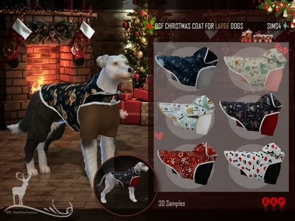 Maxis Match DanSimsFantasy's DSF CHRISTMAS COAT FOR LARGE DOGS - The Sims 4 Custom Content