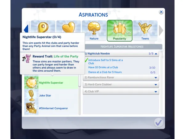 Alpha Nightlife Superstar Aspiration by MissBee - The Sims 4 Custom Content