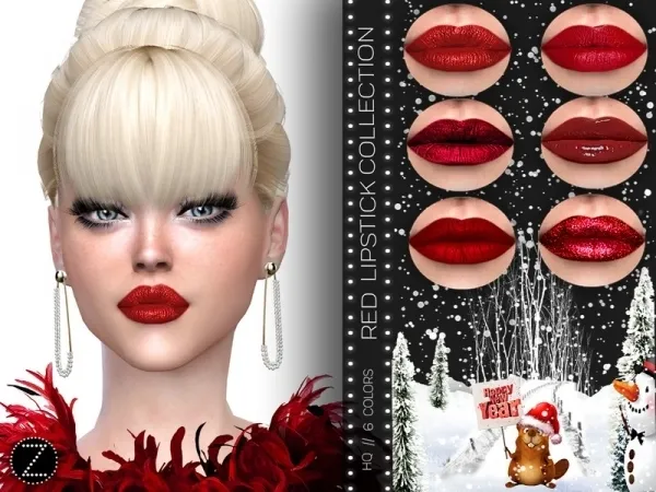 Alpha ZENX's RED LIPSTICK COLLECTION Z33 - The Sims 4 Custom Content