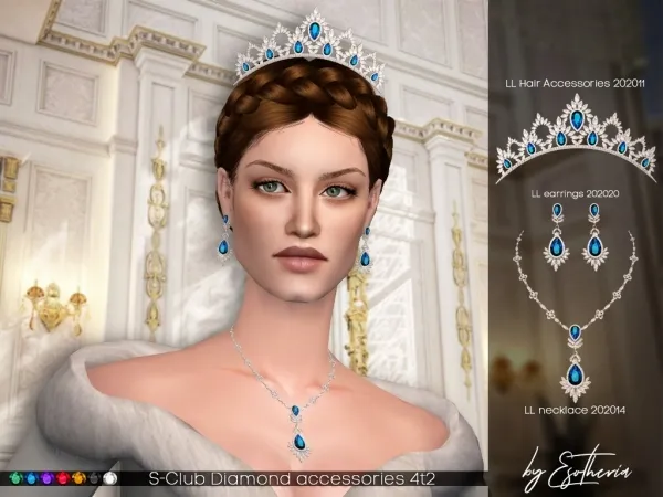 S Club Diamond Crown Earrings and Necklace 4t2 sims by simsfinds - The Sims 2 Custom Content