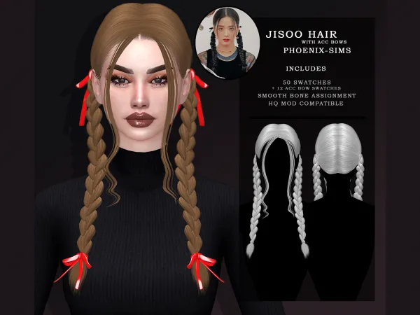 Alpha Jisoo Hair with acc bows - The Sims 4 Custom Content