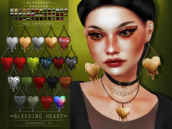 Alpha Blahberry Pancake Bleeding Heart Earrings V1 - The Sims 4 Custom Content