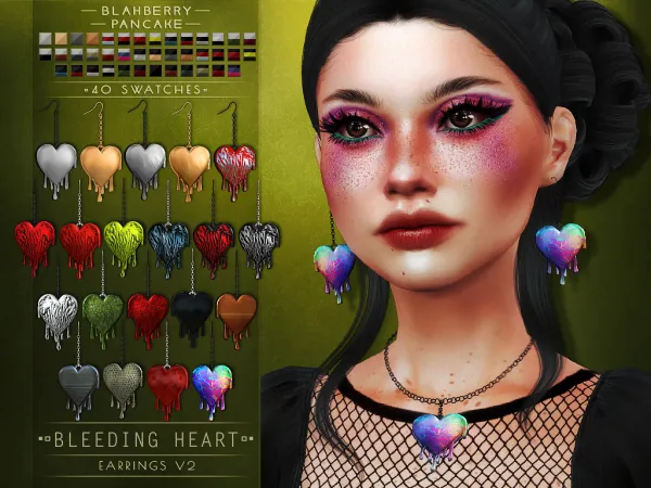 Alpha Blahberry Pancake Bleeding Heart Earrings V2 - The Sims 4 Custom Content